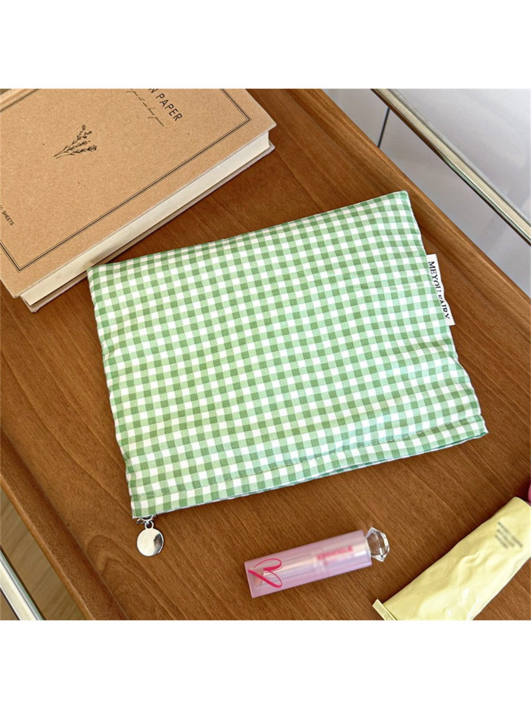 Cosbai Candy Check Makeup Bag angled to show front and side checkered design