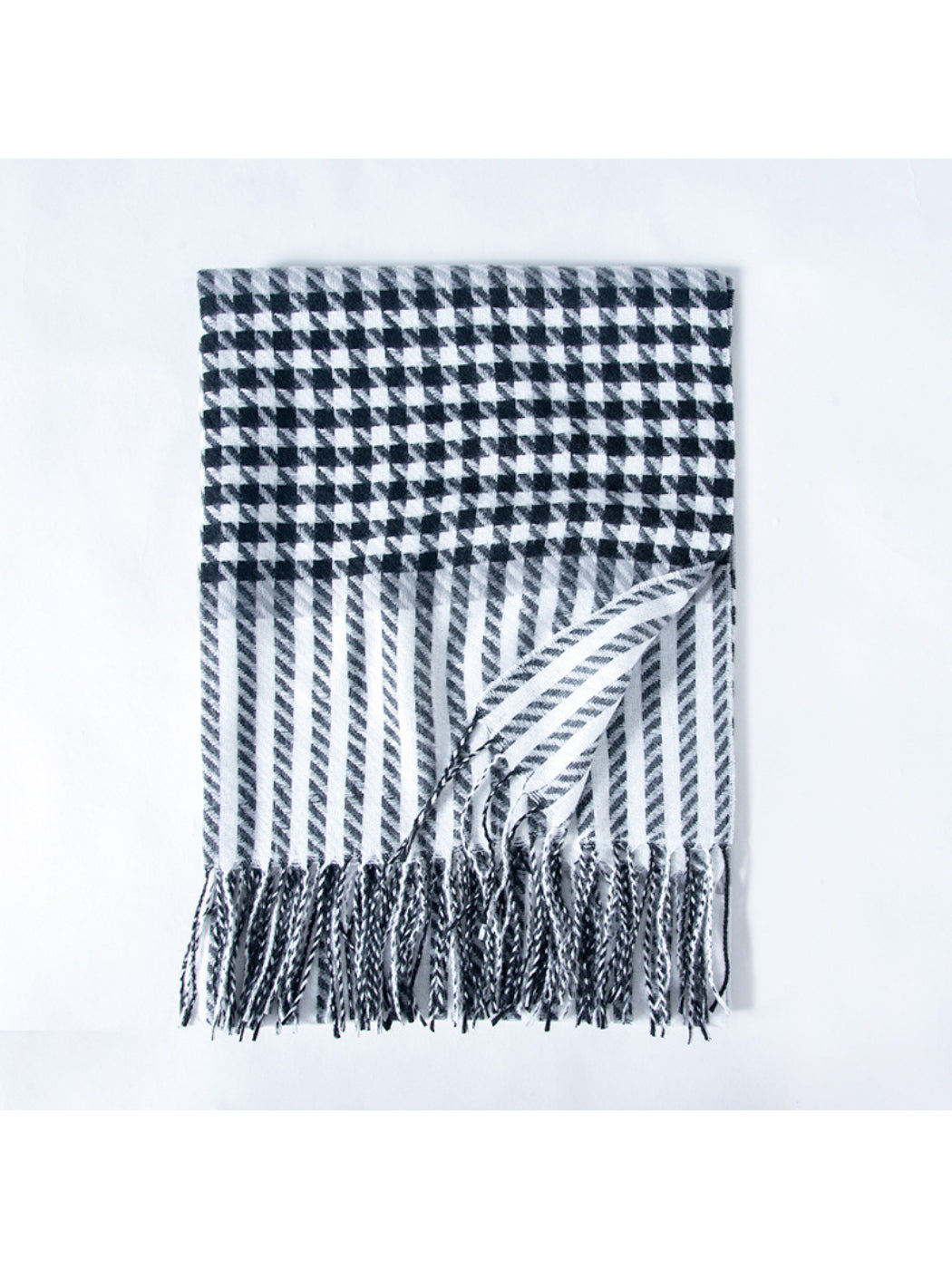 Scarvii - Mixed Houndstooth Plaid Fringe Scarf