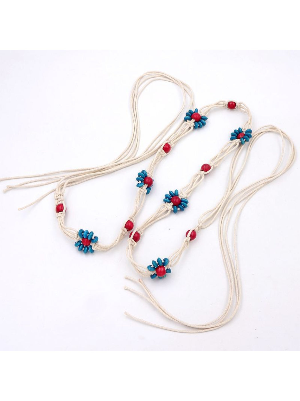 Beco Colorful Flower Bead Rope Adjustable Tassel Tie Belt color options including Brown, Coffee, White