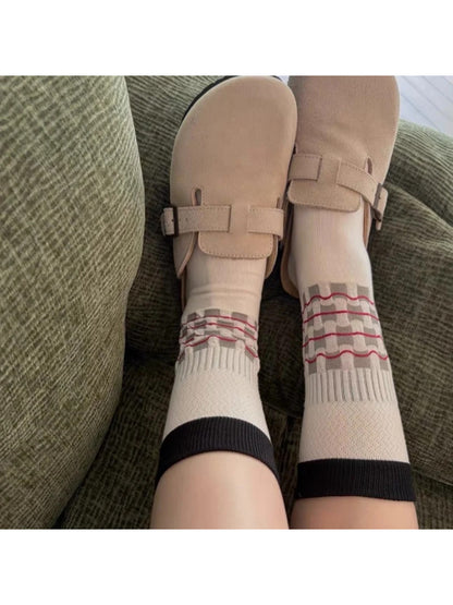 Rufia Checkered Crew Socks with Black Cuff