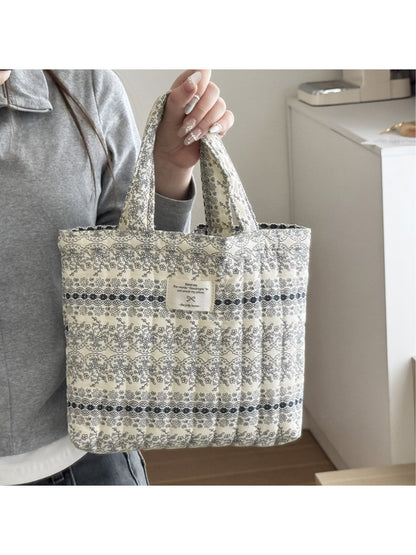 Cosbai pastel garden pattern tote bag front view with floral design