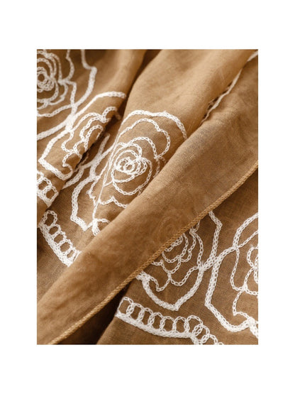 Scarvii - Elegant Scarf & Shawl with Rose Embroidered