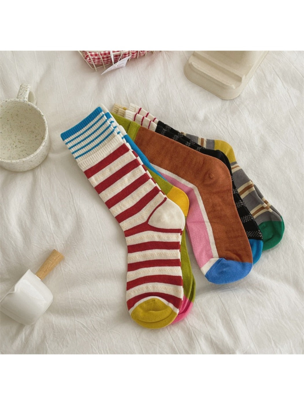Rufia - Colorful Patchwork Stripe Mid-Calf Socks - Classic & Fresh