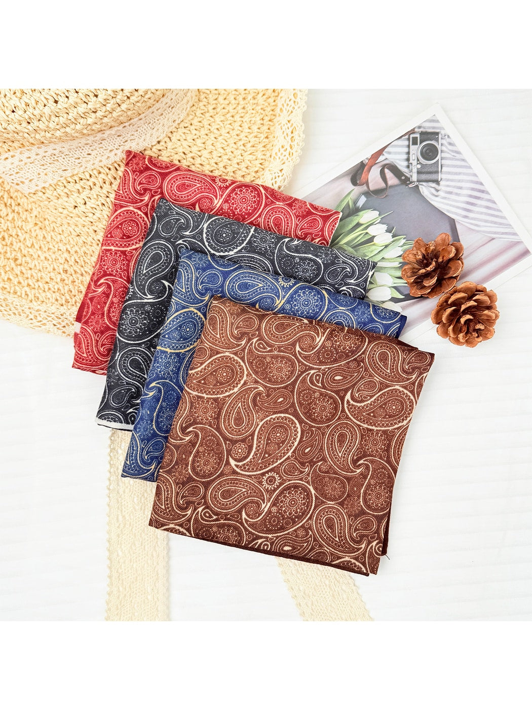 Scarvii - Paisley and Polka Dots Patchwork Square Scarf