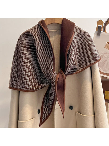 Scarvii - Herringbone Contrast Border Triangle Scarf