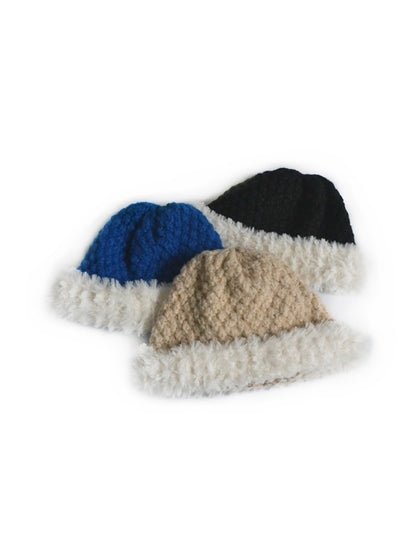 Haila - Cozy Fuzzy Trim Textured Knit Beanie