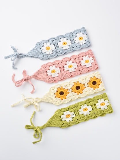 Haila crochet flower hairband displayed on a white background