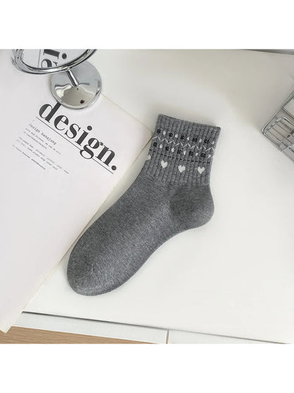 Rufia - Heart and Geometric Ribbed-Cuff Ankle Socks