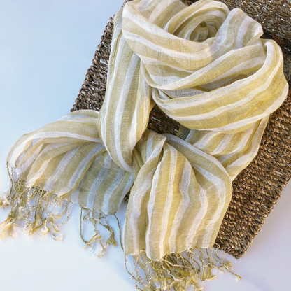 Scarvii - Yellow-And-White Striped Scarf – For Summer & Stylish