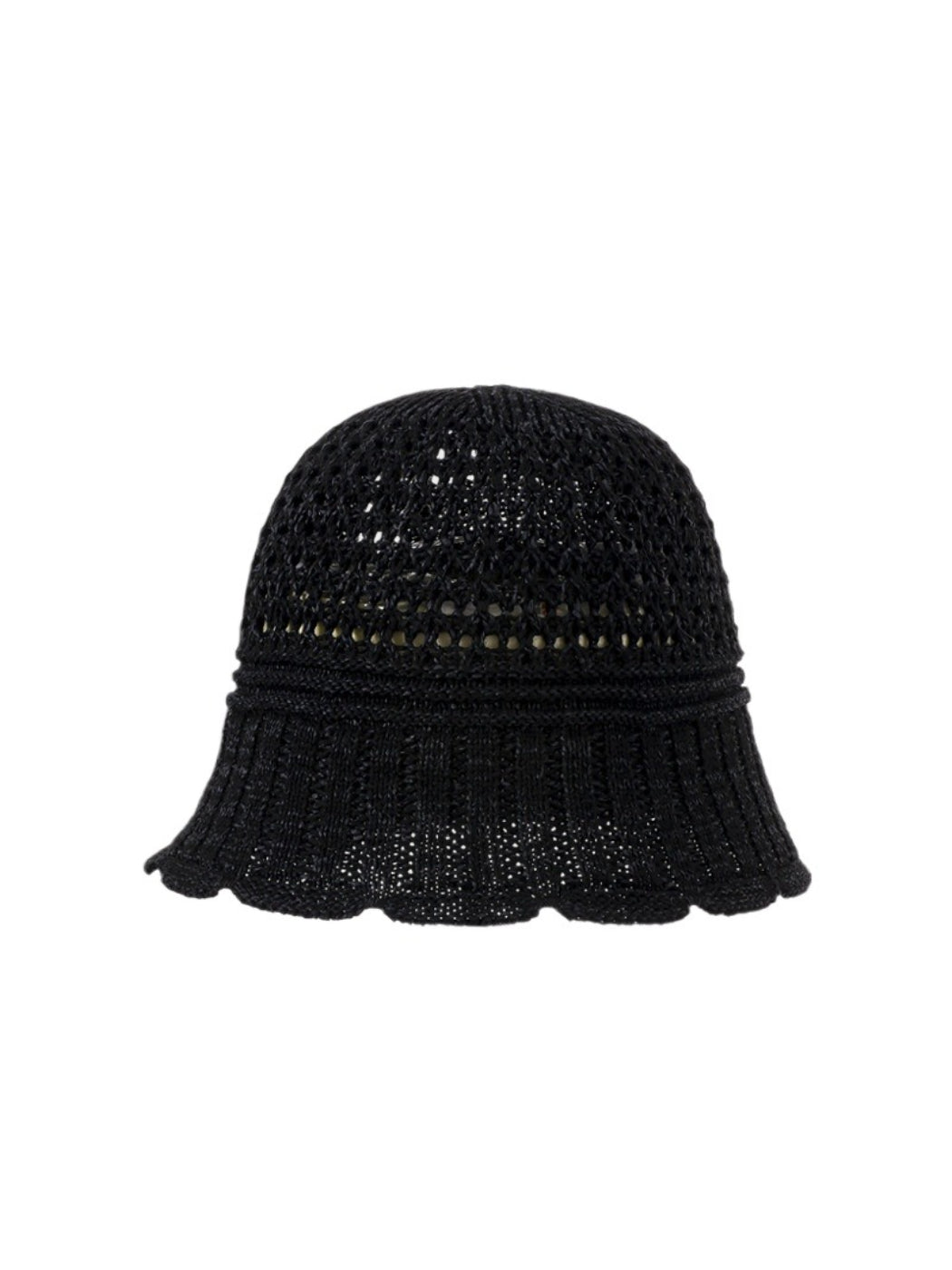 Close-up of the open knit texture and stitching details on the Haila bucket hat