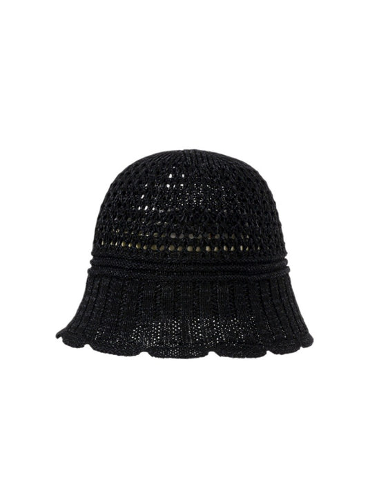 Close-up of the open knit texture and stitching details on the Haila bucket hat