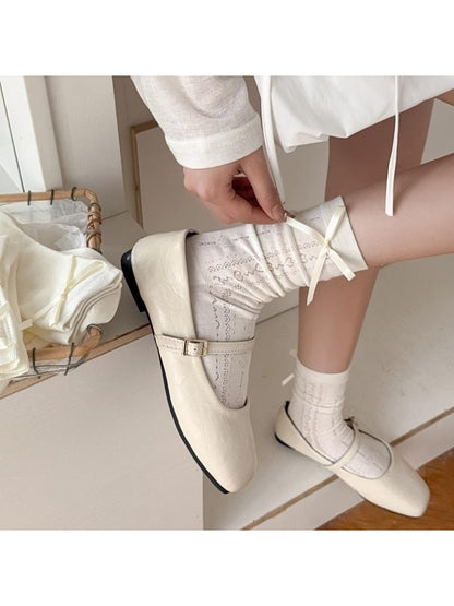 Rufia - White Bow Accent Openwork Crew Socks
