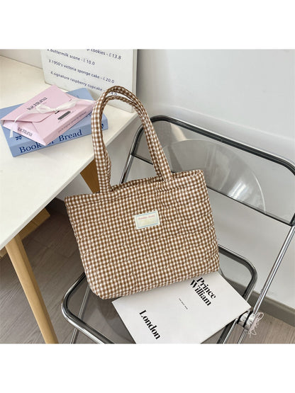 Cosbai - Tote Bag with Heart & Plaid Pattern