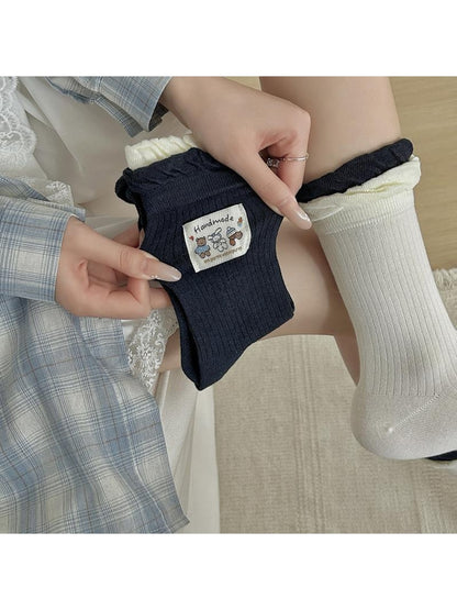 Rufia - Two-tone Ruffle Cuff Crew Socks