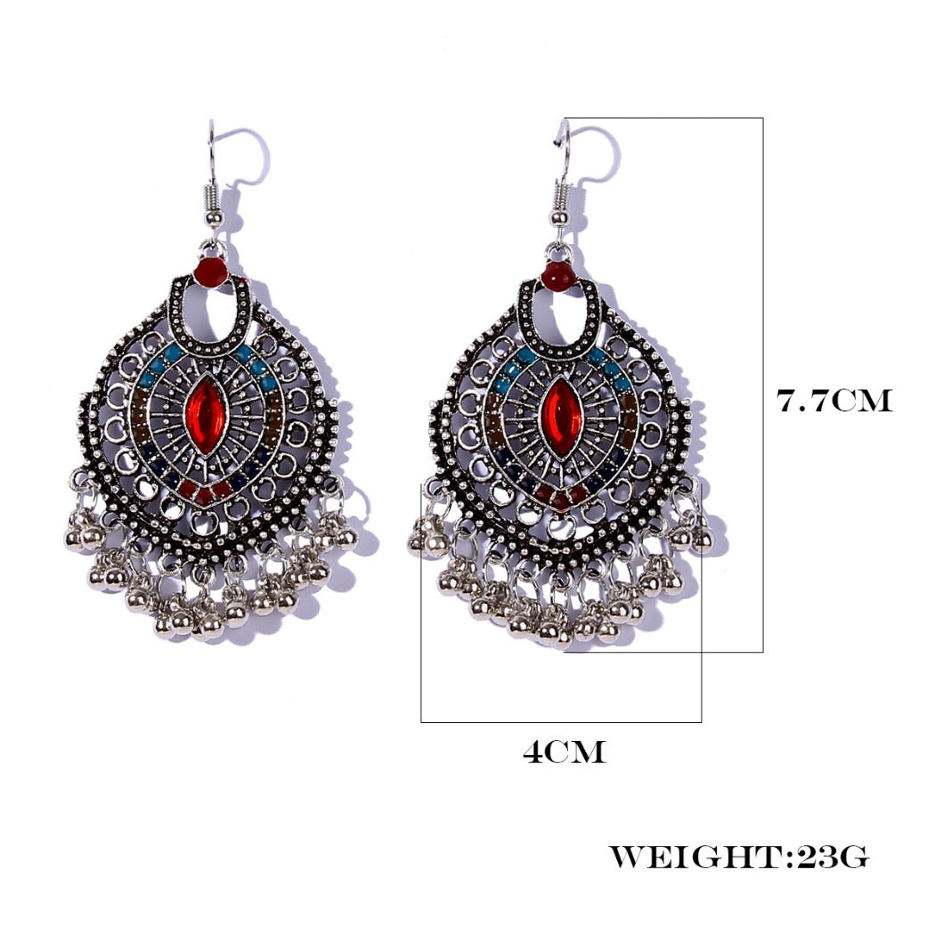Earwish - Boho Chic Metal Fringe Earrings with Red Beads