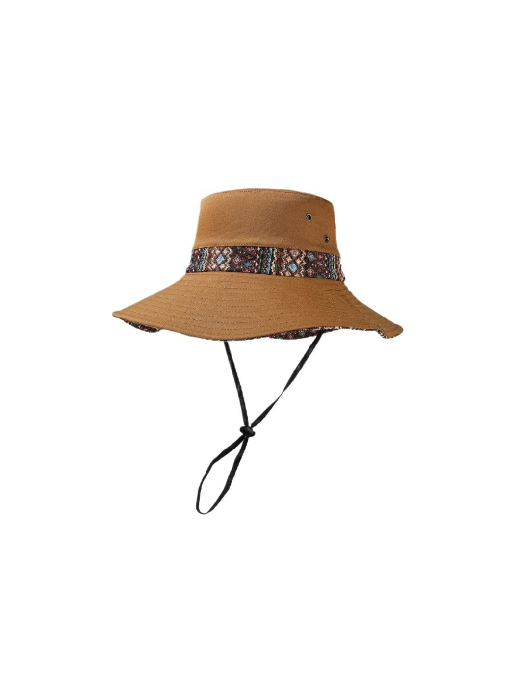 Haila cowboy hat with patterned brim next to rustic decor items
