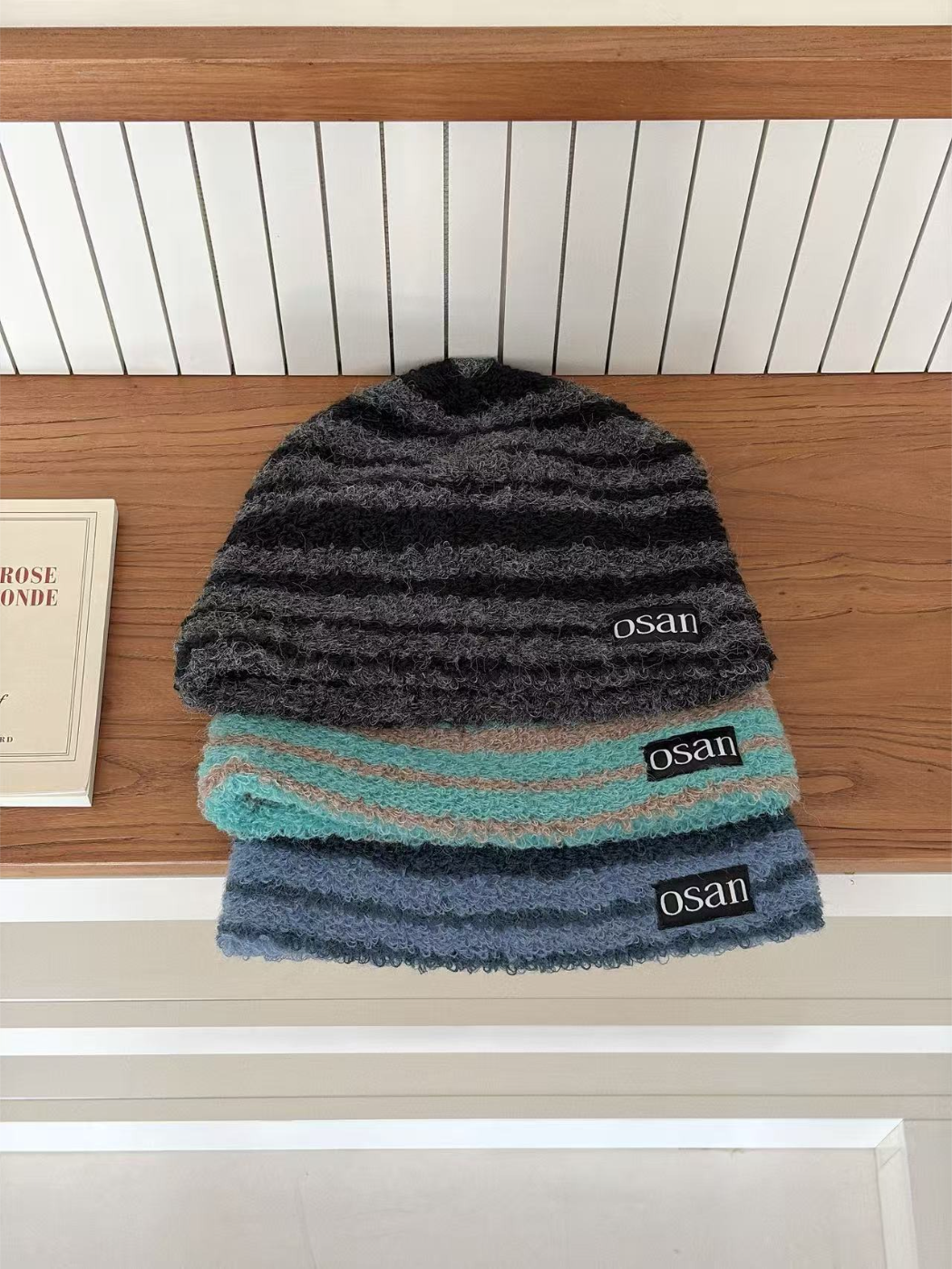 Haila - Fuzzy Textured Stripe Knit Beanie