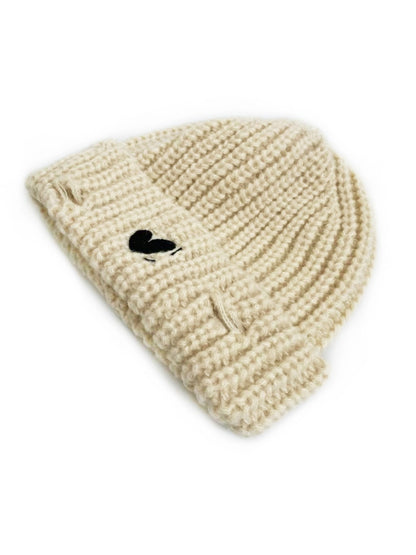 Haila - Vintage Knitted Beanie with Heart Embroidered