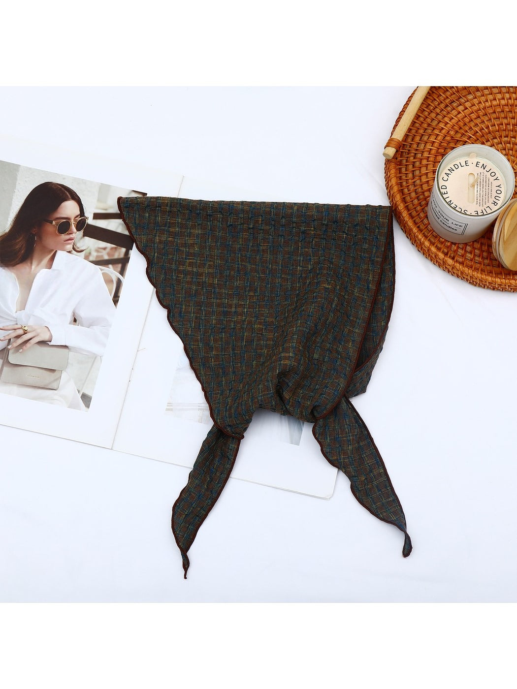 Scarvii - Elegant Checked Print Triangle Bandana