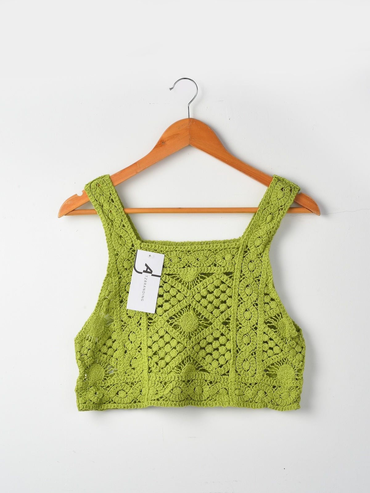Side view of Crosa vintage crochet camisole tank top showing strap detail