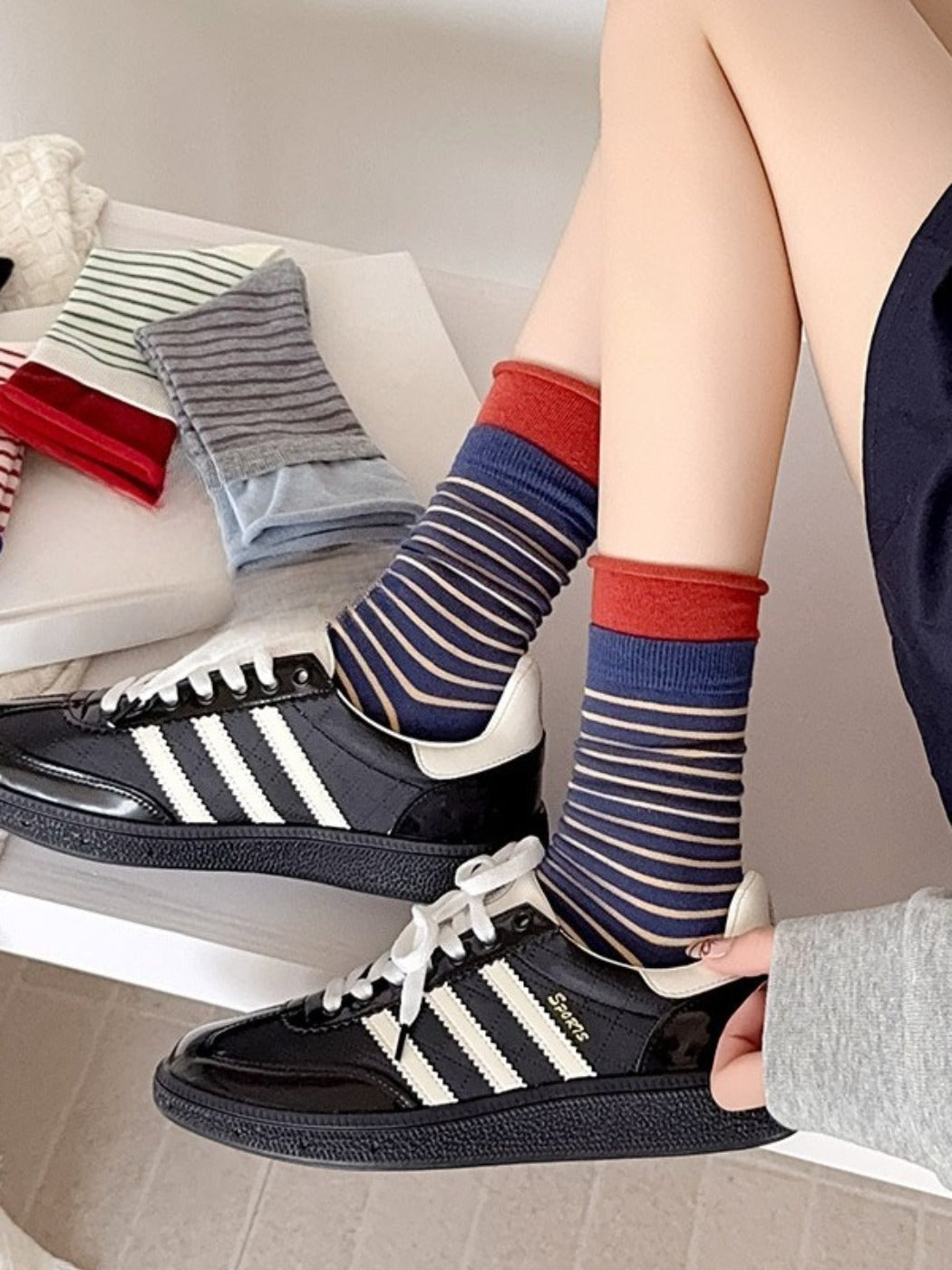 Rufia - Bold Stripe Color-Block Crew Socks