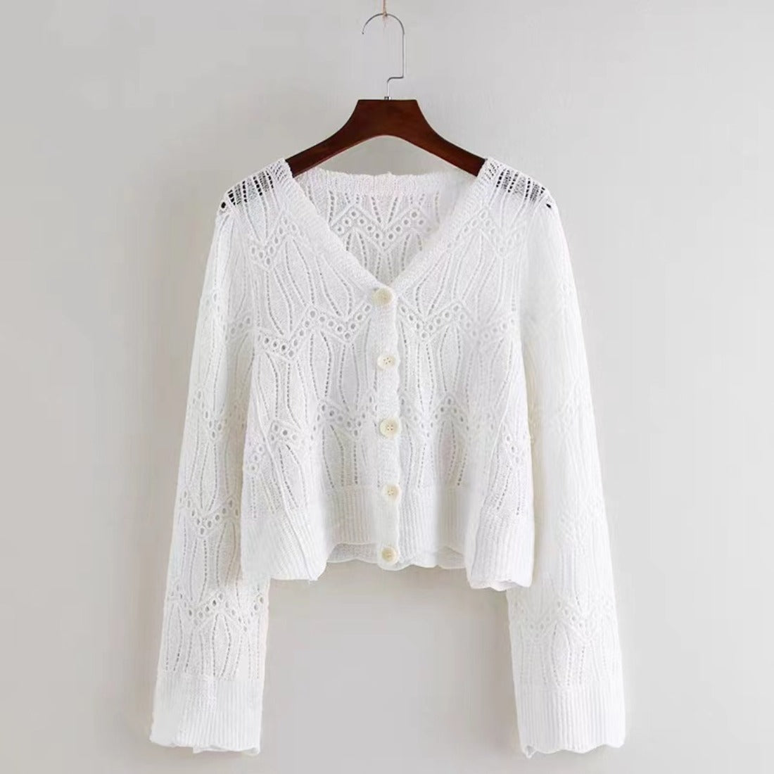 Crosa - Hollow-Out Long Sleeve Knit Cardigan