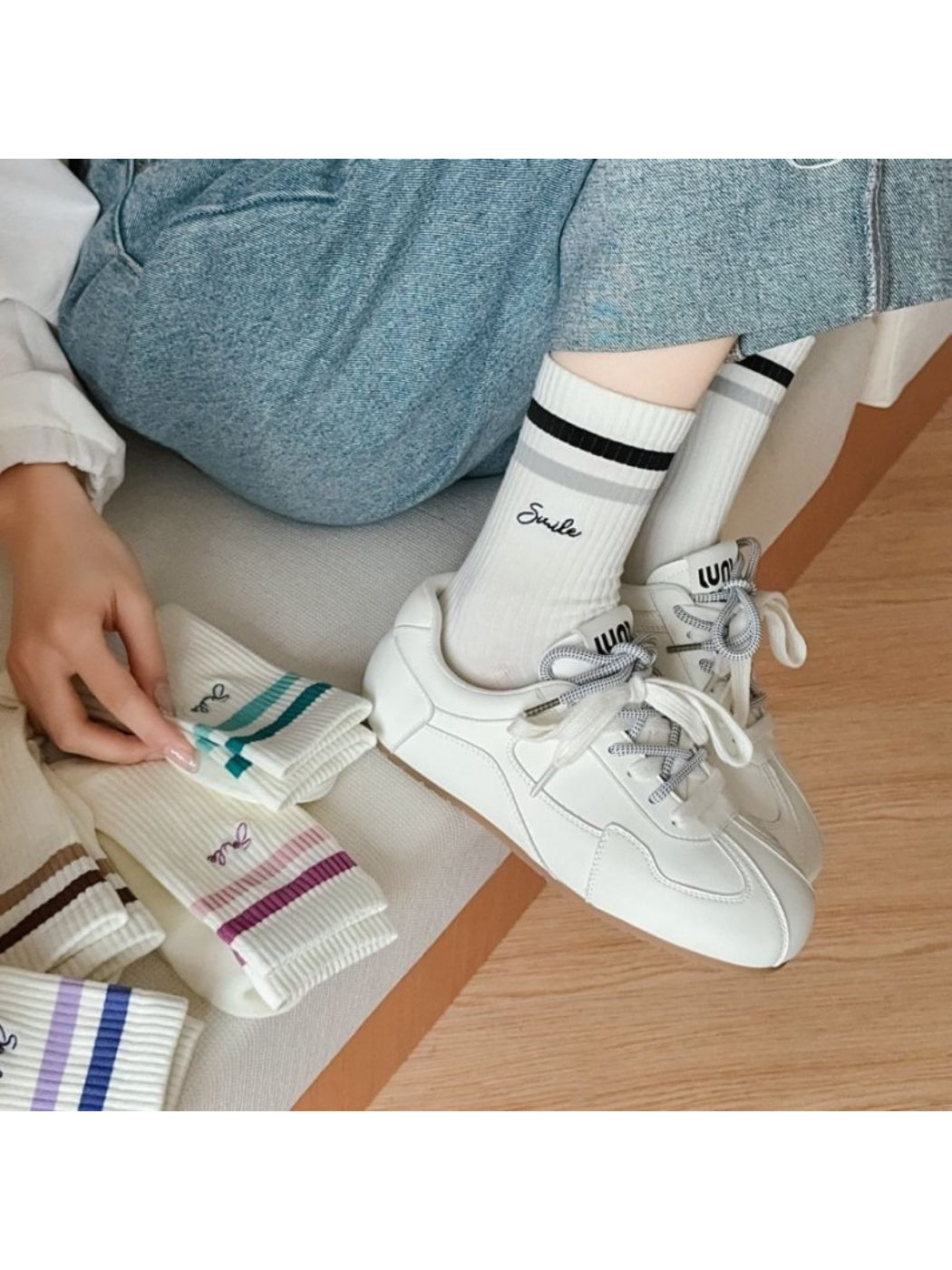 Rufia - Smile Stripe Rib Crew Socks product image 1