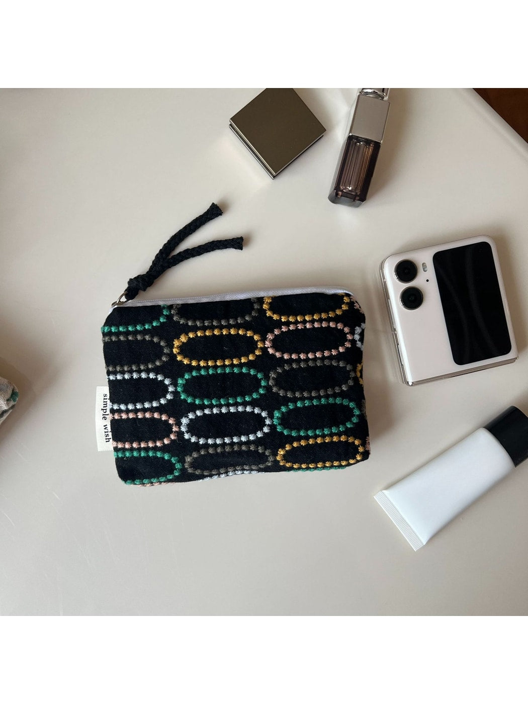 Cosbai - Retro Embroidered Rectangular Zip Pouch