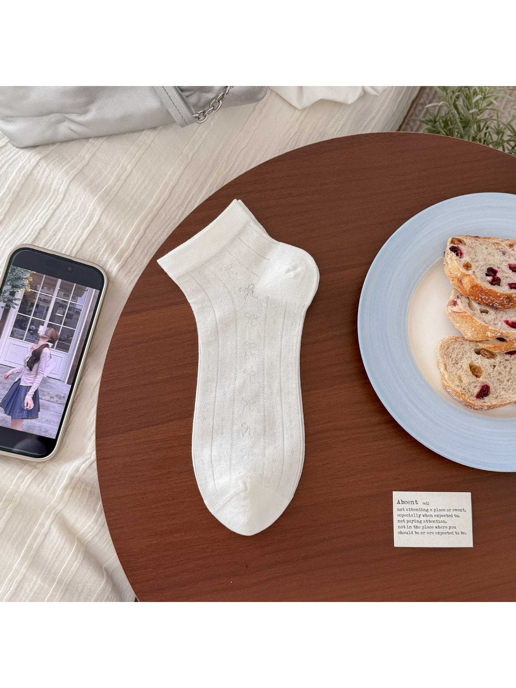 Rufia - Multiple Texture Designs White Ankle Socks