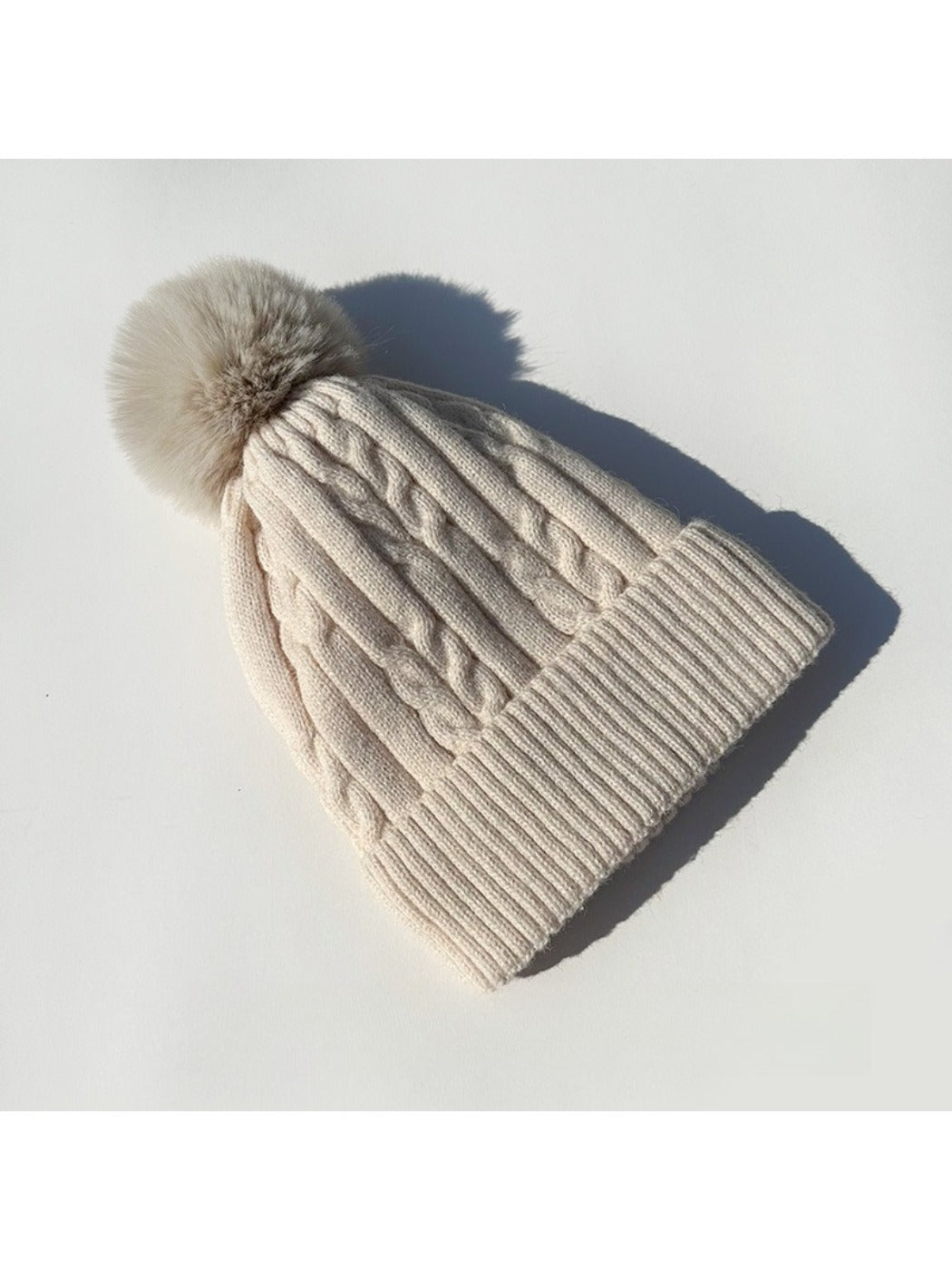 Haila - Women's Cable Knitted Beanie with Pom Pom