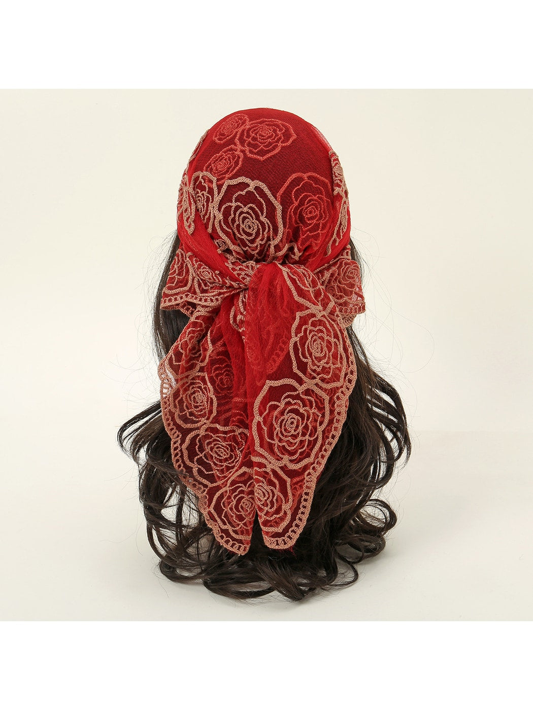 Scarvii - Rose Embroidered Lace Detail Square Scarf