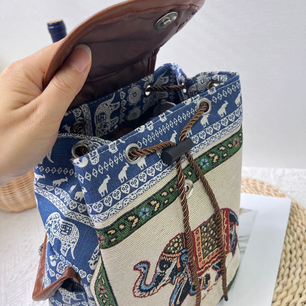 Cosbai - Vintage Elephant Embroidery Backpack - Practical & Unique