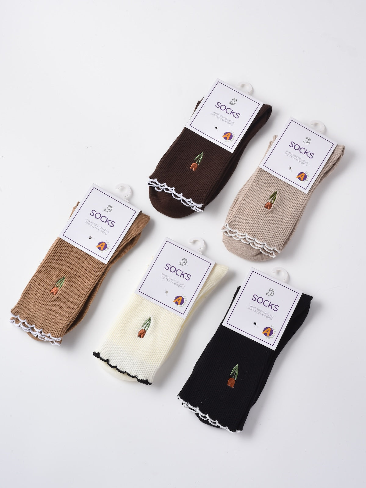 Rufia - Solid-Color Floral Tulip Socks - Sweet & Classic