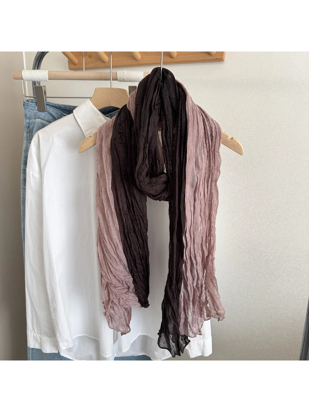 Scarvii - Color Block Crinkled Long Scarf