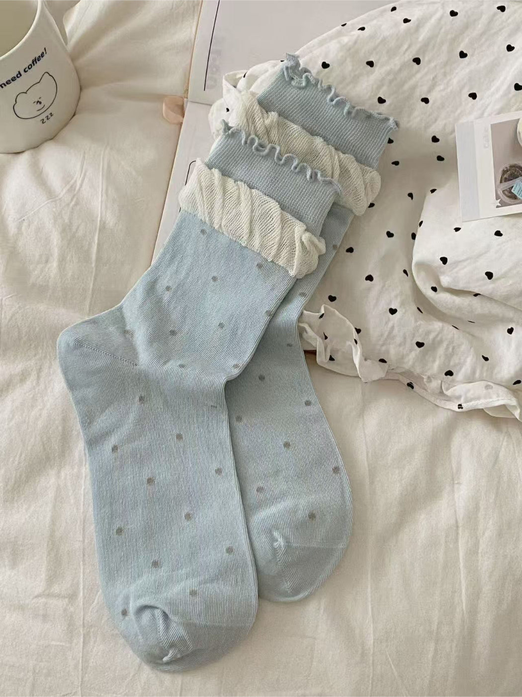 Rufia - Ruffle Trim Pastel Crew Socks