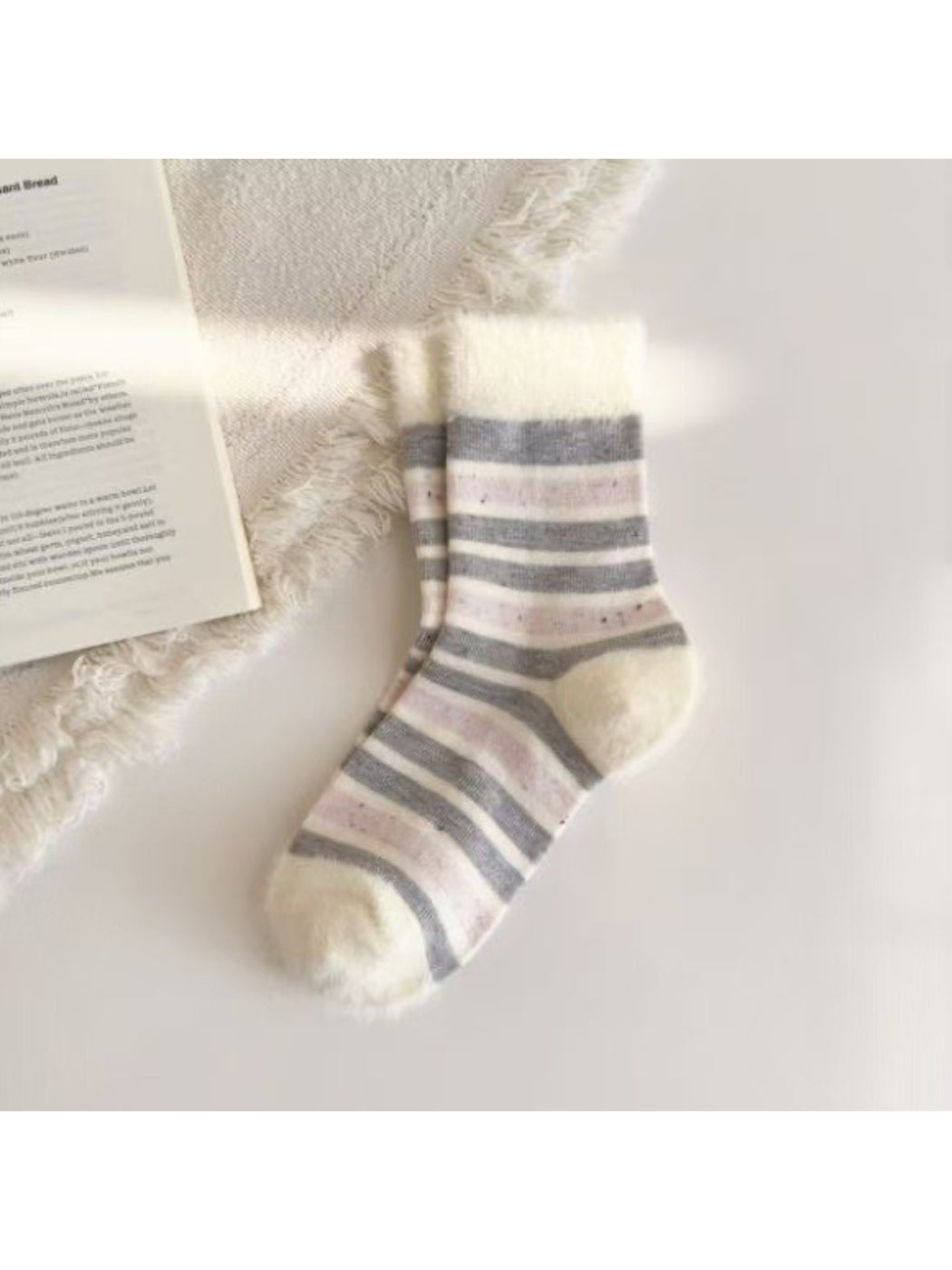 Rufia - Fuzzy Stripe Cozy Crew Socks