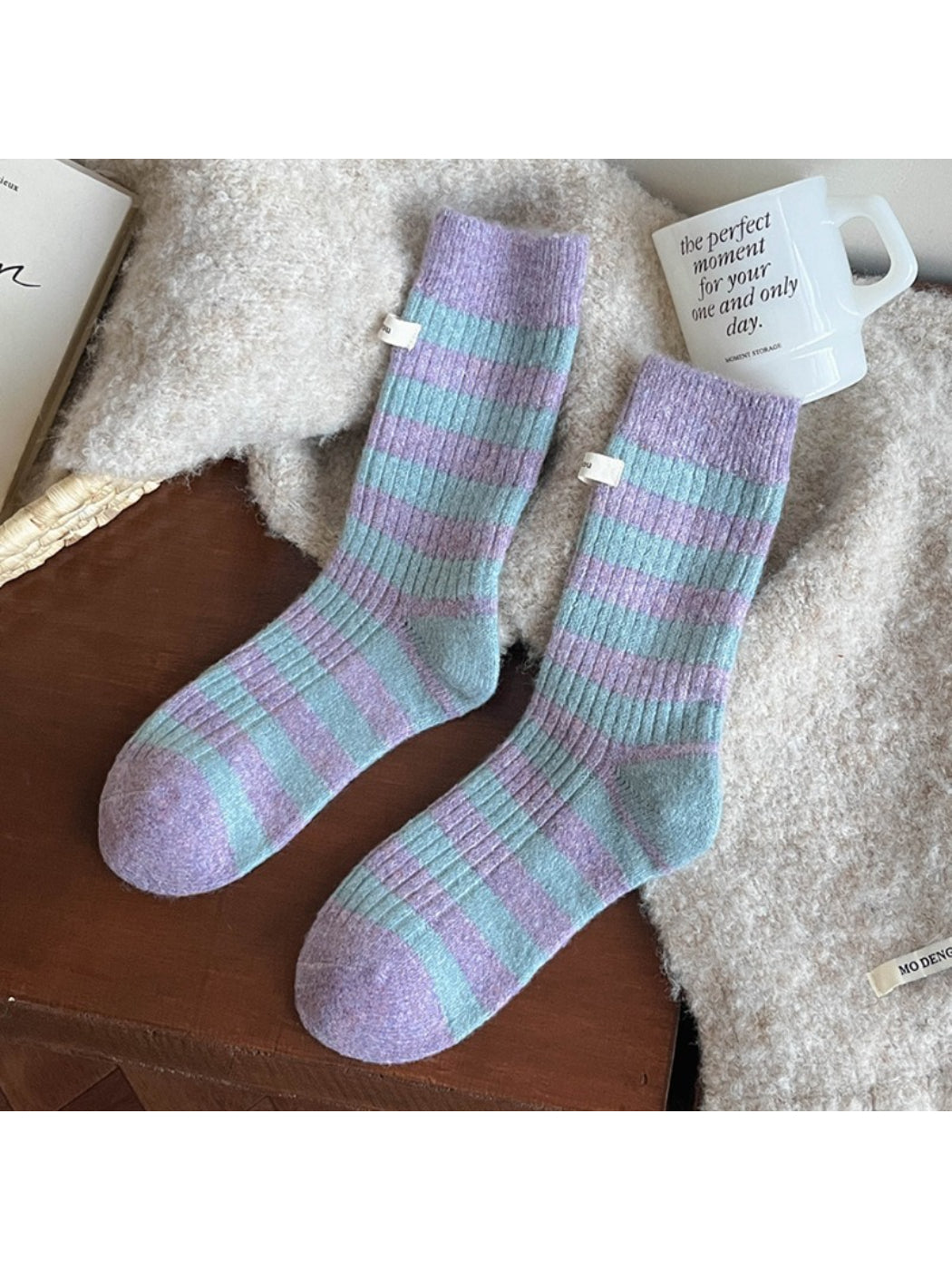 Rufia - Soft Winter Stripe Knit Crew Socks