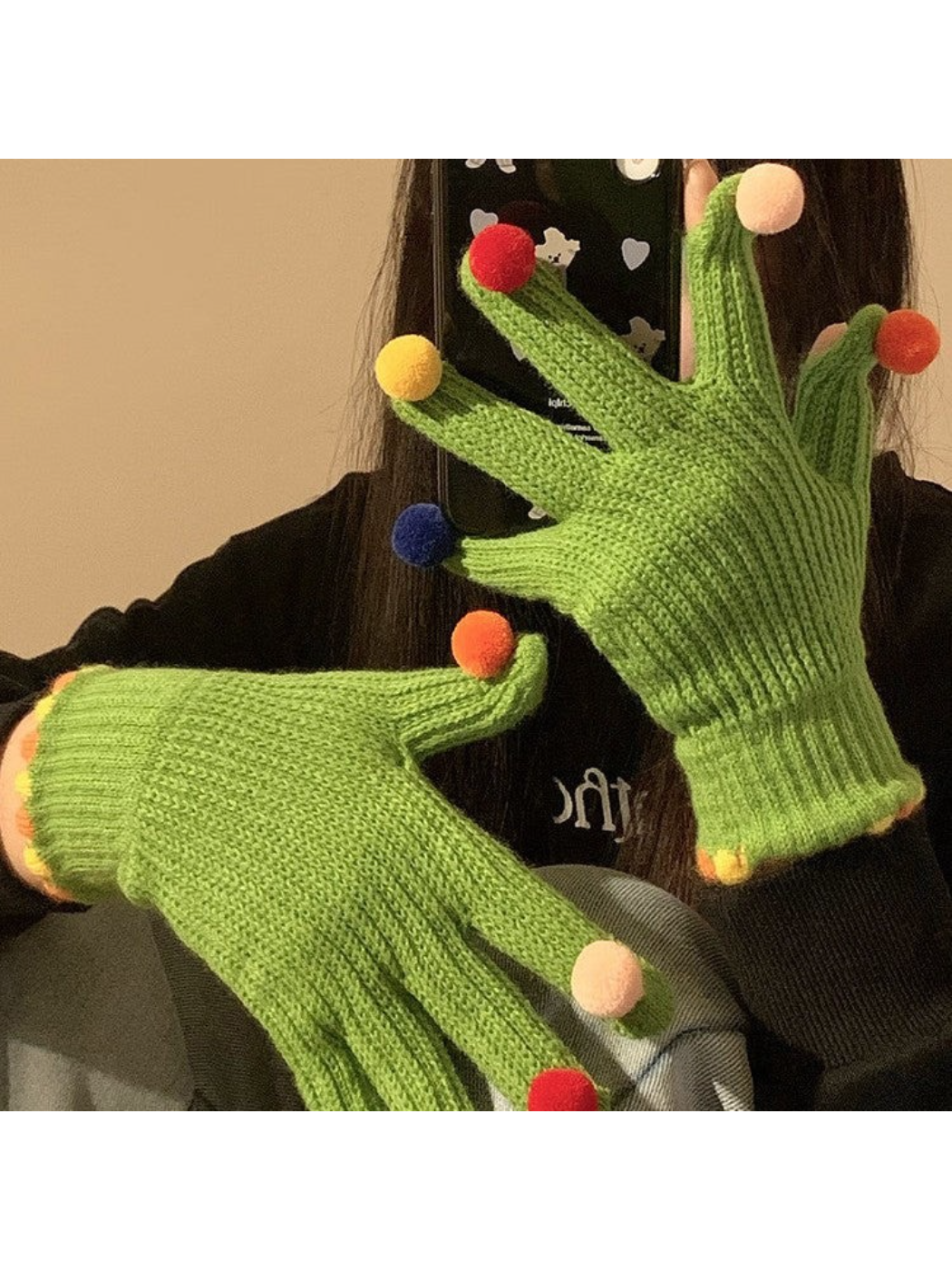 Gloving - Multicolor Pom-Pom Ribbed Gloves