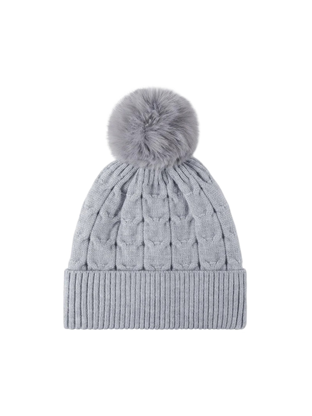 Haila - Plush Lined Cable Knit Pom Beanie