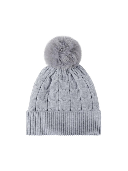Haila - Plush Lined Cable Knit Pom Beanie