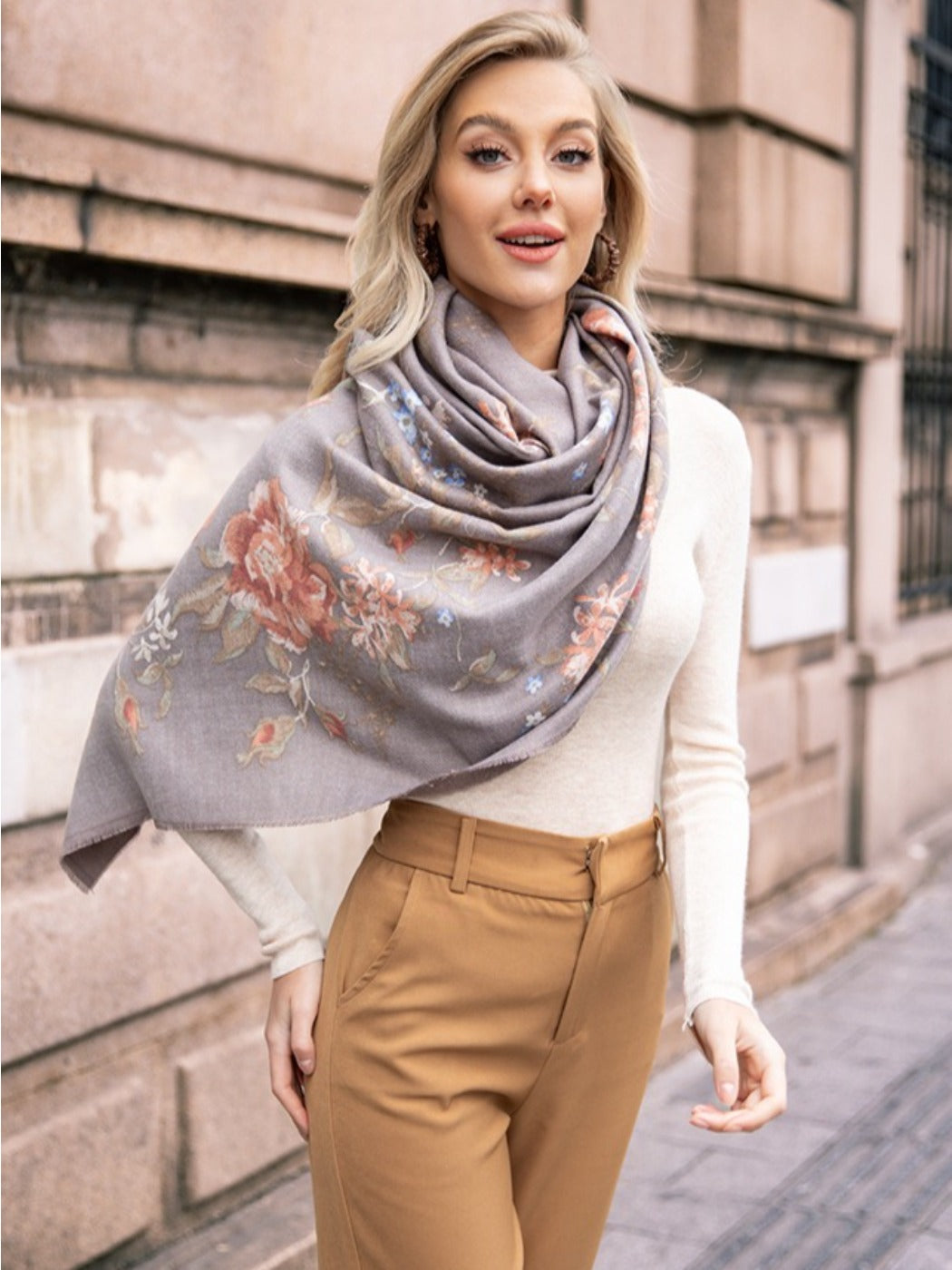 Scarvii - Vintage Floral Print Winter Scarf & Shawl