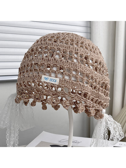 Haila - Bow Detail Hollow Knit Round Hat