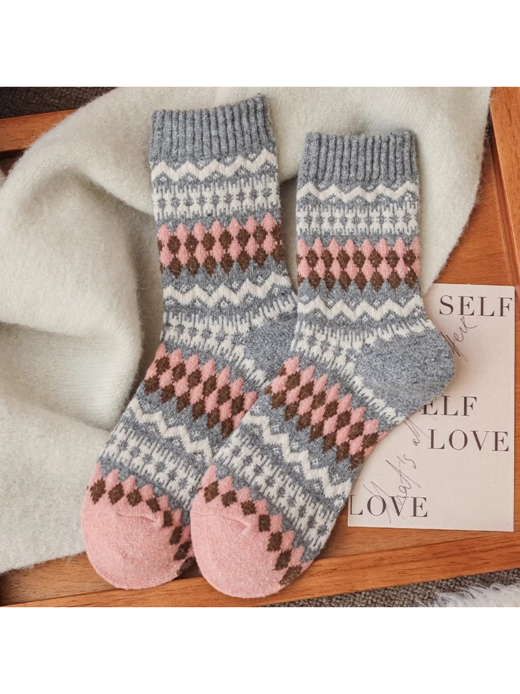 Rufia - Geometric Pattern Knit Crew Socks