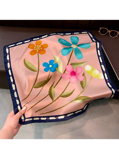 Scarvii - Minimal Floral Print Decorative Square Scarf