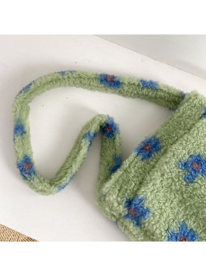 Cosbai – Floral Plush Bucket Shoulder Bag