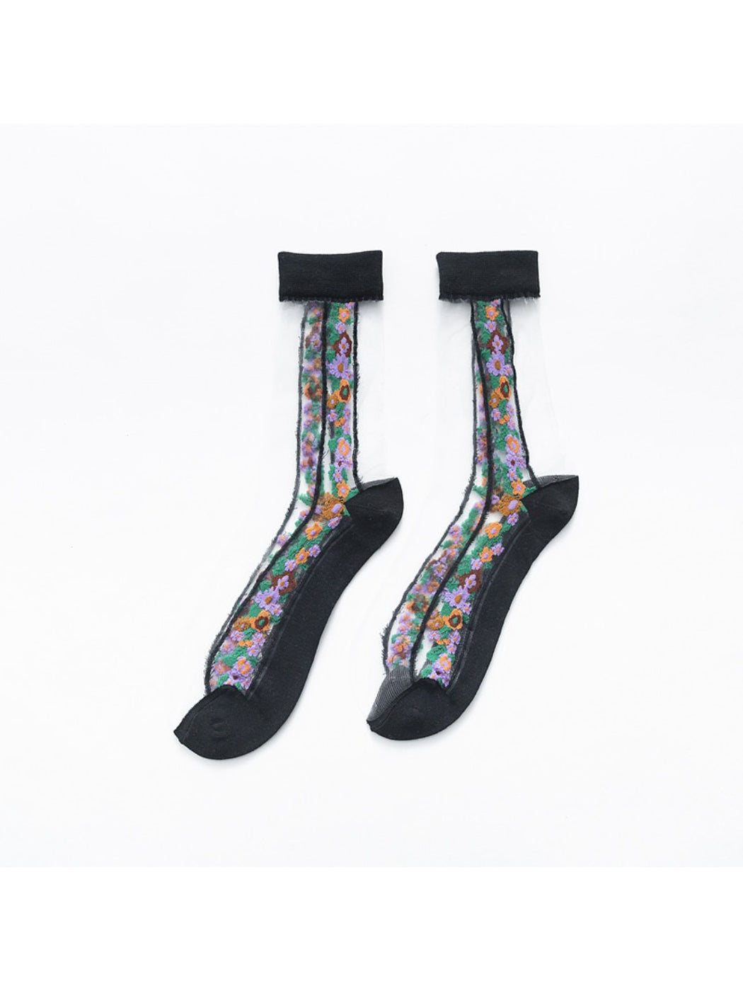 Rufia - Floral Panel Lightweight Sheer Socks