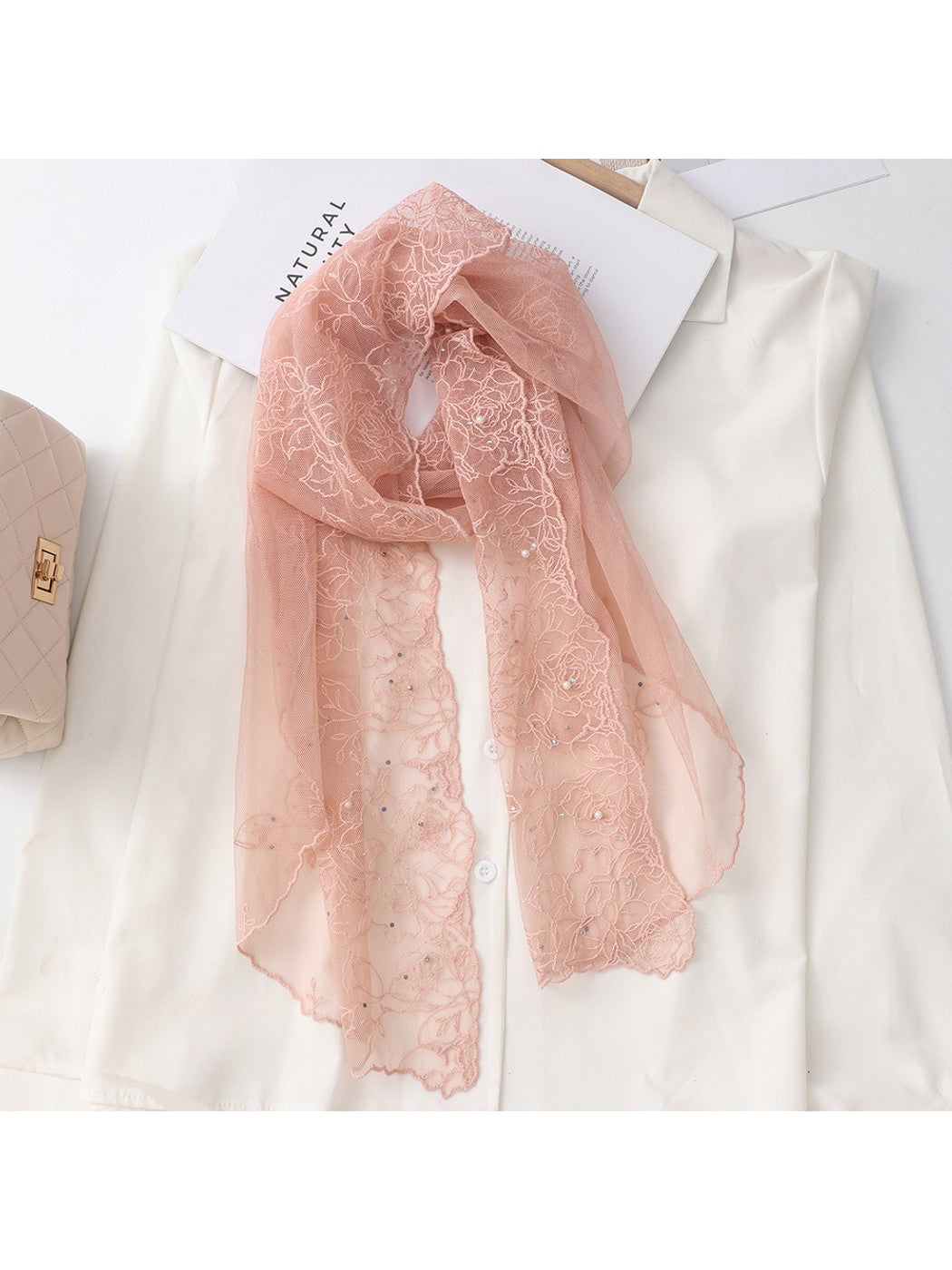 Scarvii - Elegant Lace Detail Long Scarf