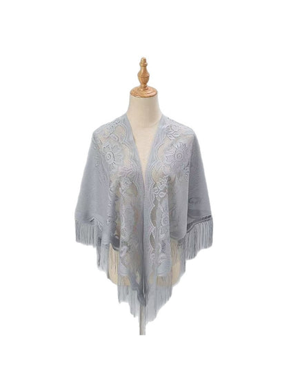 Scarvii - Solid Lace Fringe Women's Triangle Shawl