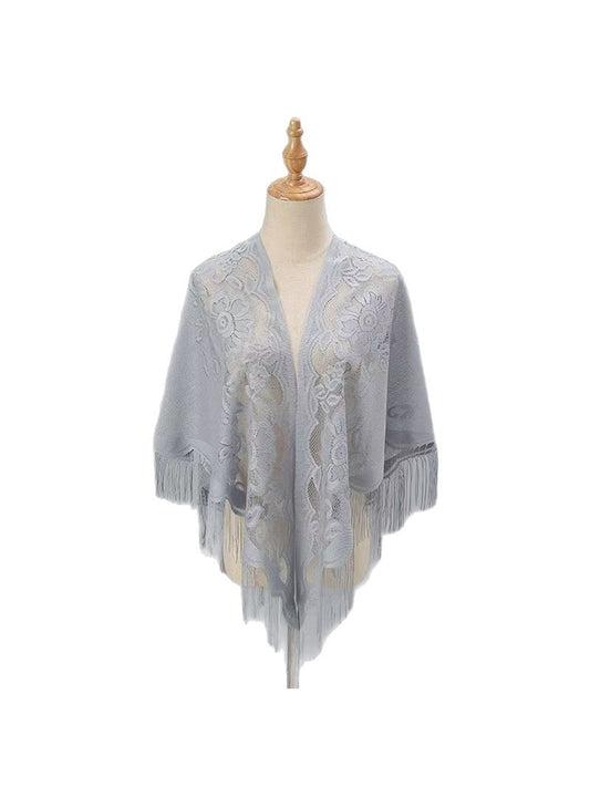 Scarvii - Solid Lace Fringe Women's Triangle Shawl