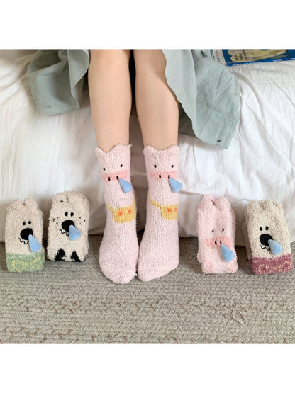 Rufia - Fuzzy Animal Crew Socks with 3D Nose Detail